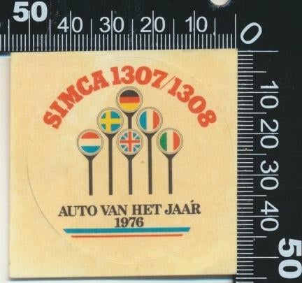 Sticker: Chrysler Simca - 1307 1308 - Auto van het jaar 1976, Ophalen of Verzenden, Zo goed als nieuw, Auto of Motor