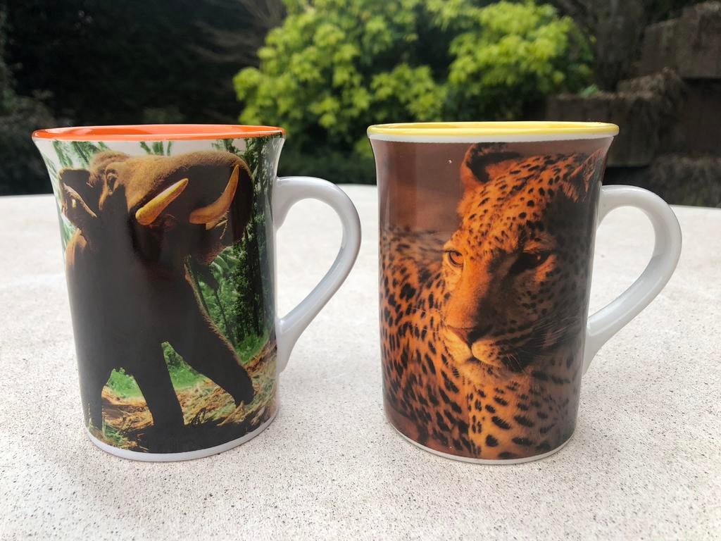 Twee mokken Wereldnatuurfonds WNF olifant en luipaard mok, Verzamelen, Ophalen of Verzenden, Zo goed als nieuw, Beeldje of Figuurtje