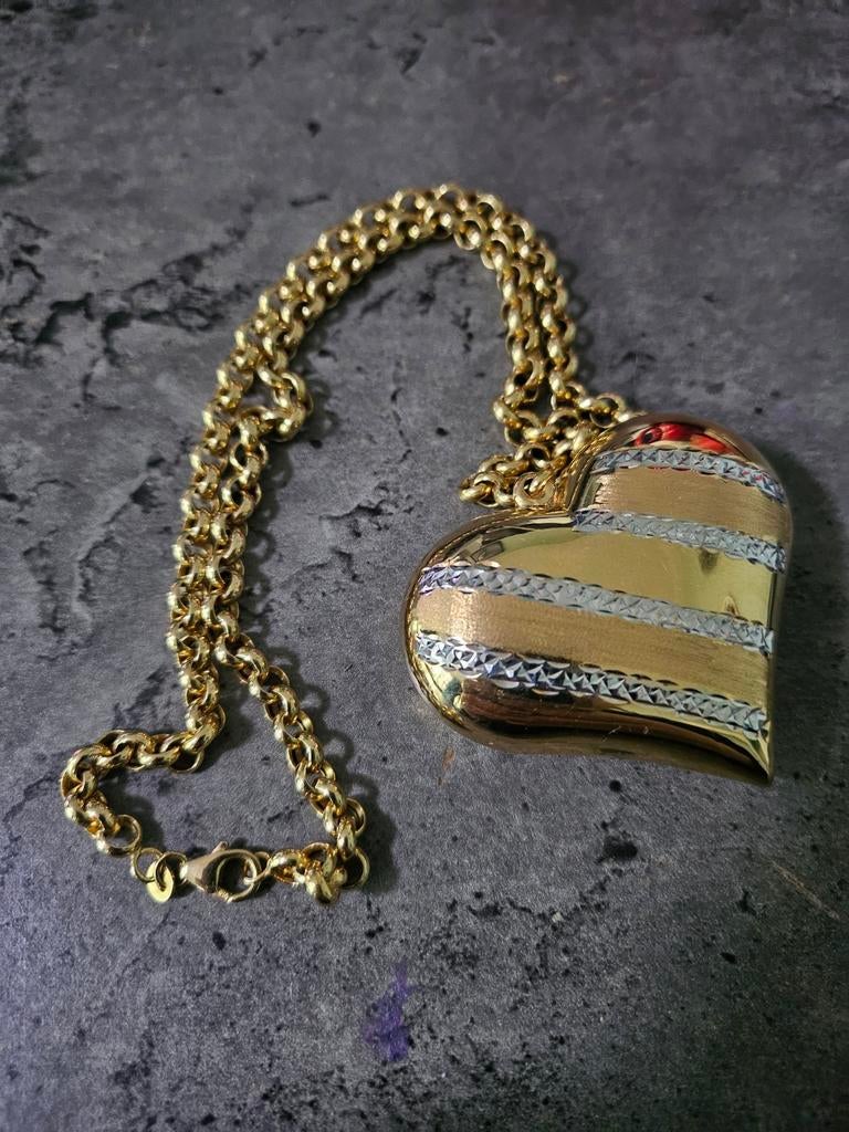 18k/750 Gouden Ketting met Grote Hart Hanger(Bicolor) 30.9gr, Ophalen of Verzenden, Zo goed als nieuw, Hart, Goud