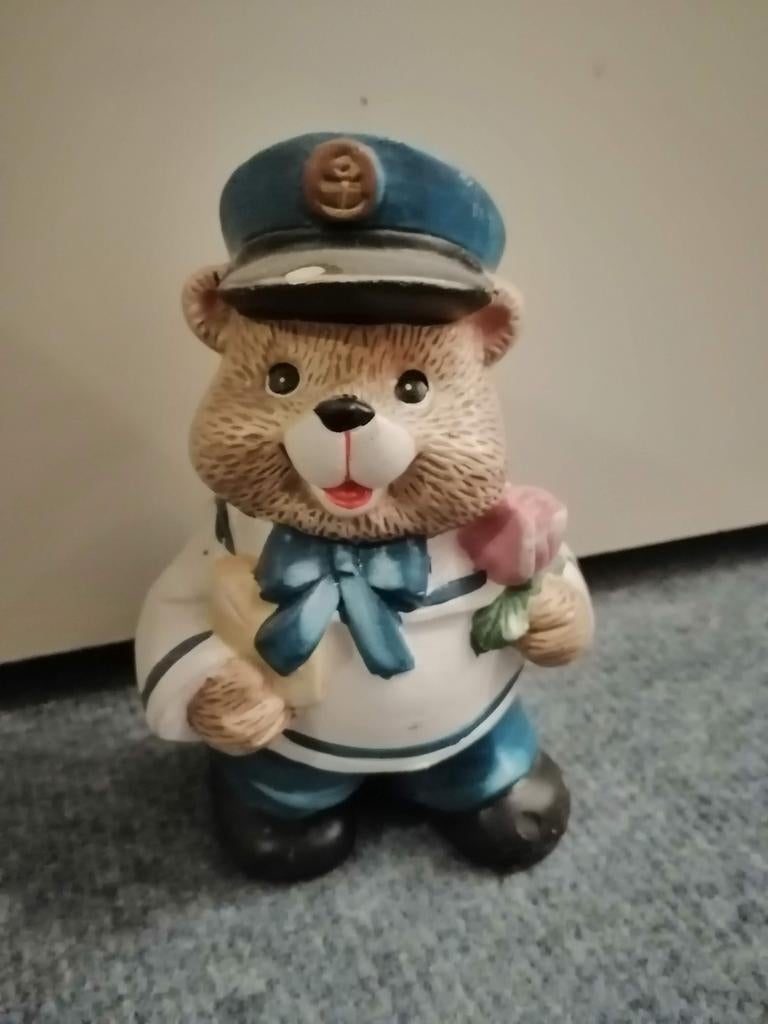 Porseleinen beer als matroos spaarpot, Ophalen of Verzenden, Gebruikt, Steen, Aardewerk of Keramiek, Dier