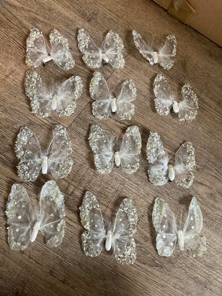 Decoratie vlinders met clip 12 stuks, Ophalen, Gebruikt