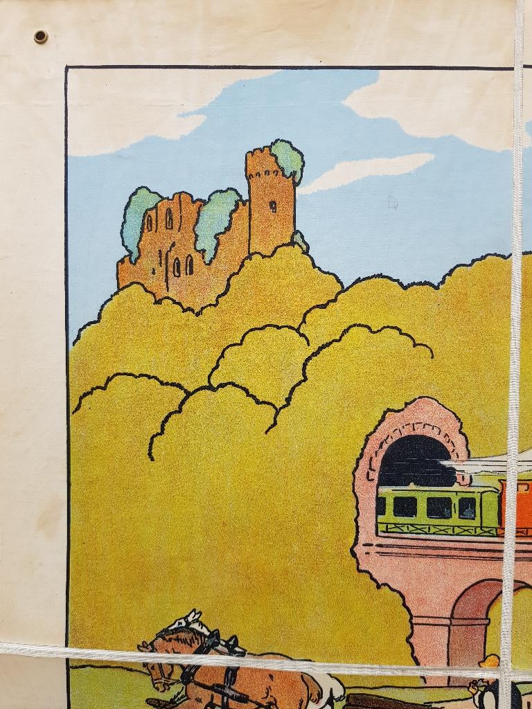 Transport oude schoolplaat uit Frankrijk litho op canvas., Antiek en Kunst, Ophalen of Verzenden