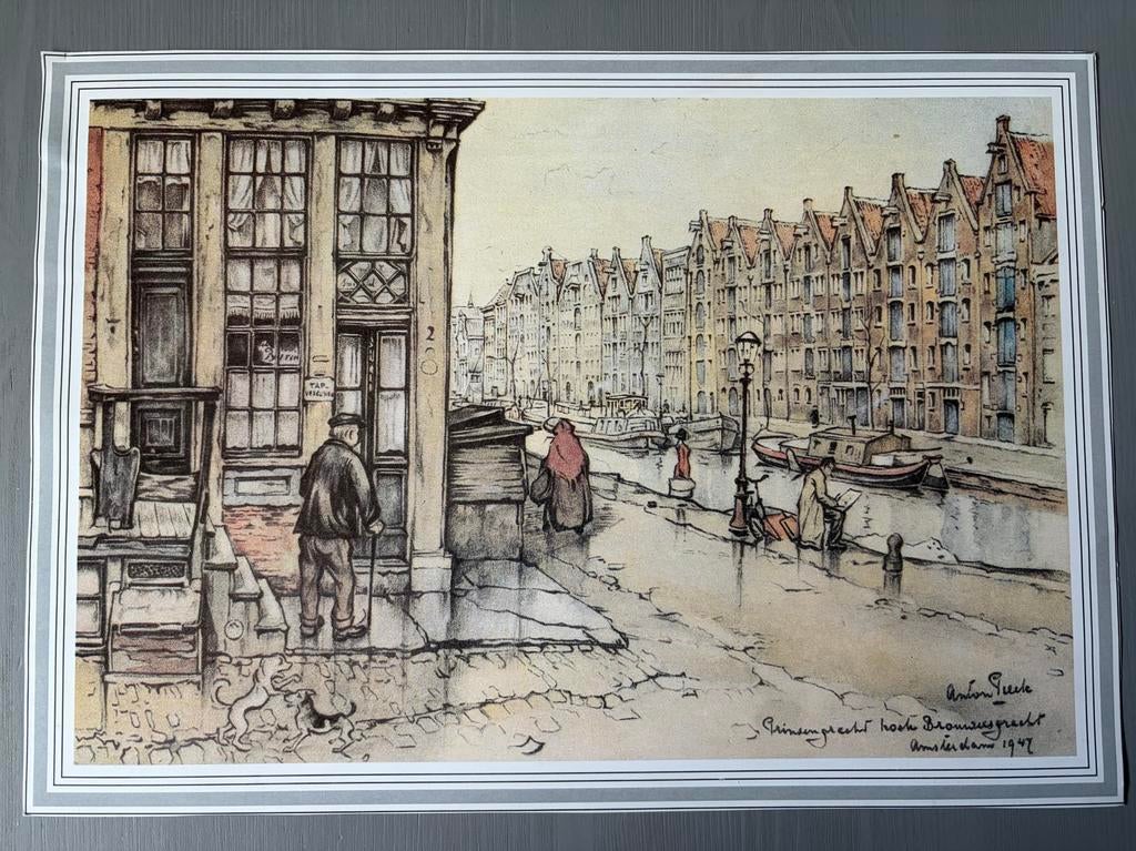 Prent Anton Pieck - Prinsengracht Amsterdam 1947, Ophalen of Verzenden