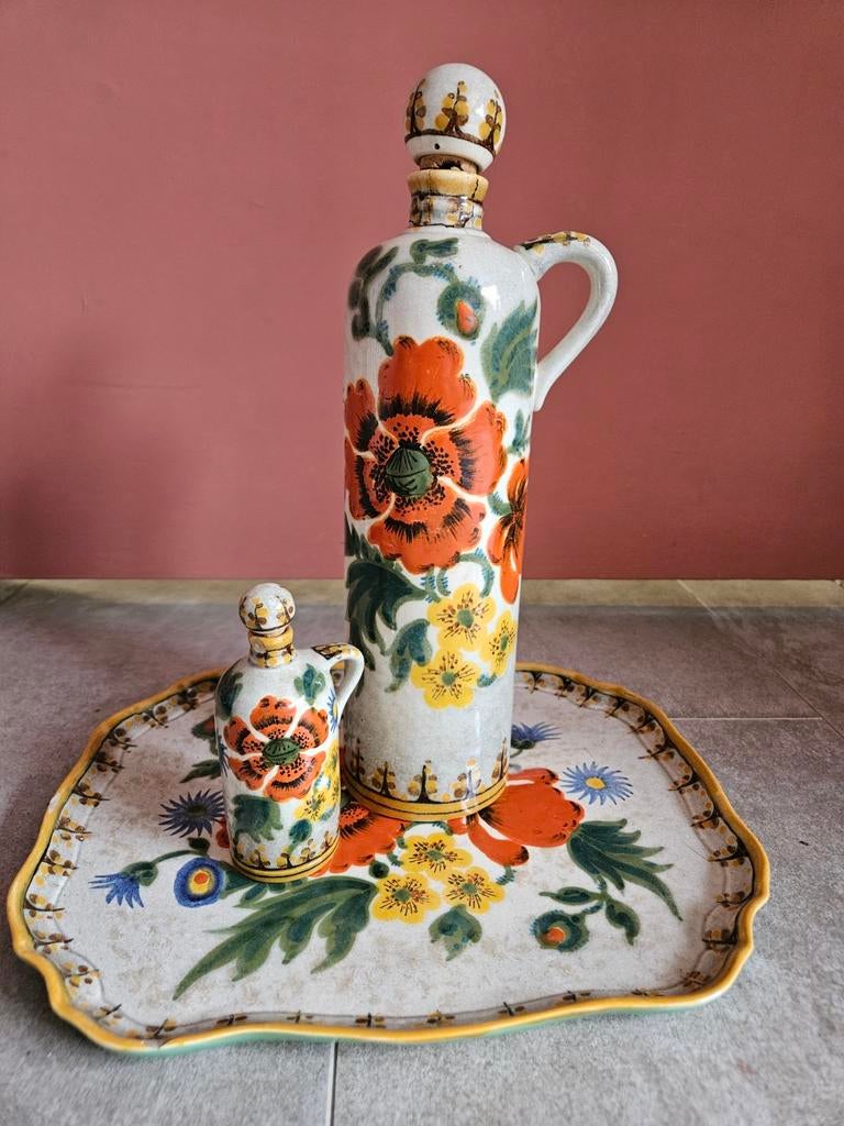 Vintage Keramiek Dienblad met Karaf Gouds plateel. Papaver., Ophalen