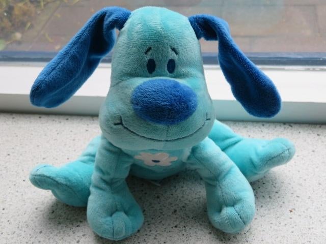 Hond Daisy merk Tiamo turqoise velours + witte bloem op de, Blauw, Zo goed als nieuw, Wasbaar, Middelgroot (20 tot 80 cm)