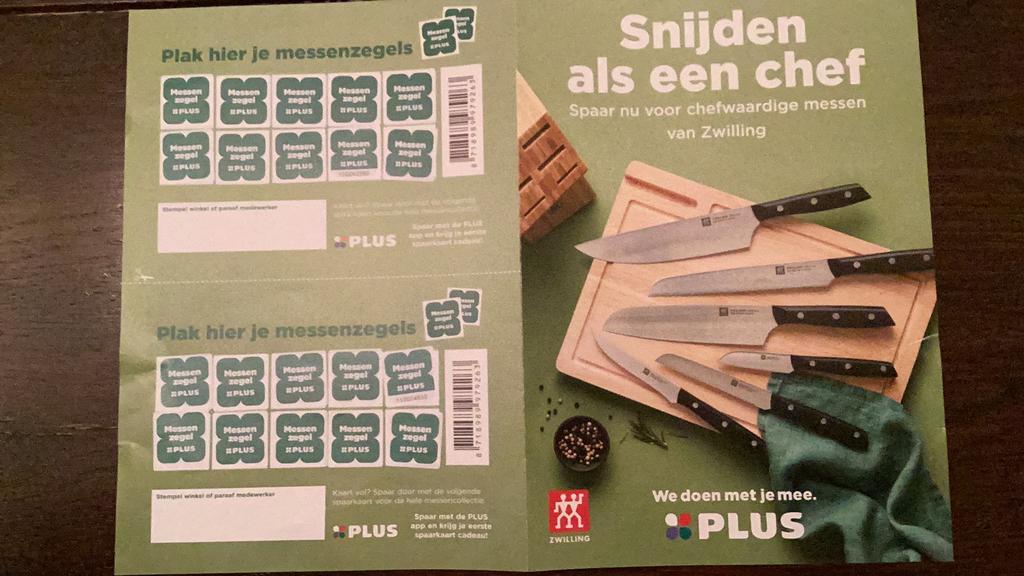 Plus 20 messenzegels, Verzamelen, Supermarktacties, Plus, Ophalen of Verzenden