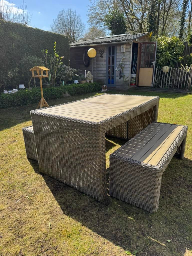 Drie deling tuinset PRdesing, uitvoering sterk kunststof, Ophalen of Verzenden, Zo goed als nieuw, Kunststof