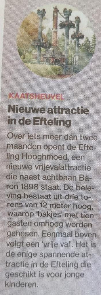 Nieuwe attractie in de Efteling krantenartikel, Verzamelen, Ophalen of Verzenden, 1980 tot heden, Knipsel(s)