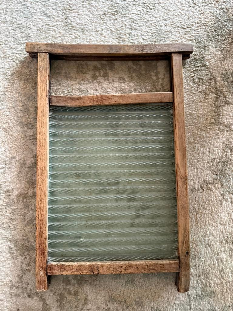 Vintage Antiek glazen wasbord met Robuust houten frame, Ophalen