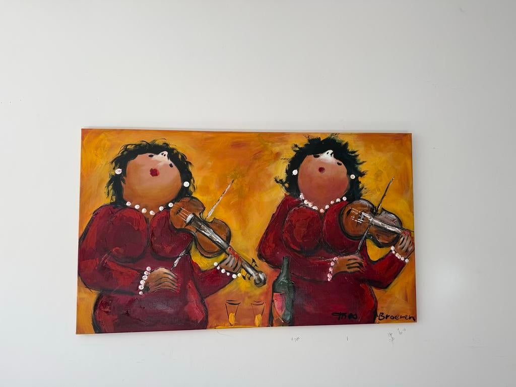 Theo Broeren Dikke Dames op Viool Schilderij, Antiek en Kunst, Kunst | Schilderijen | Modern, Ophalen of Verzenden