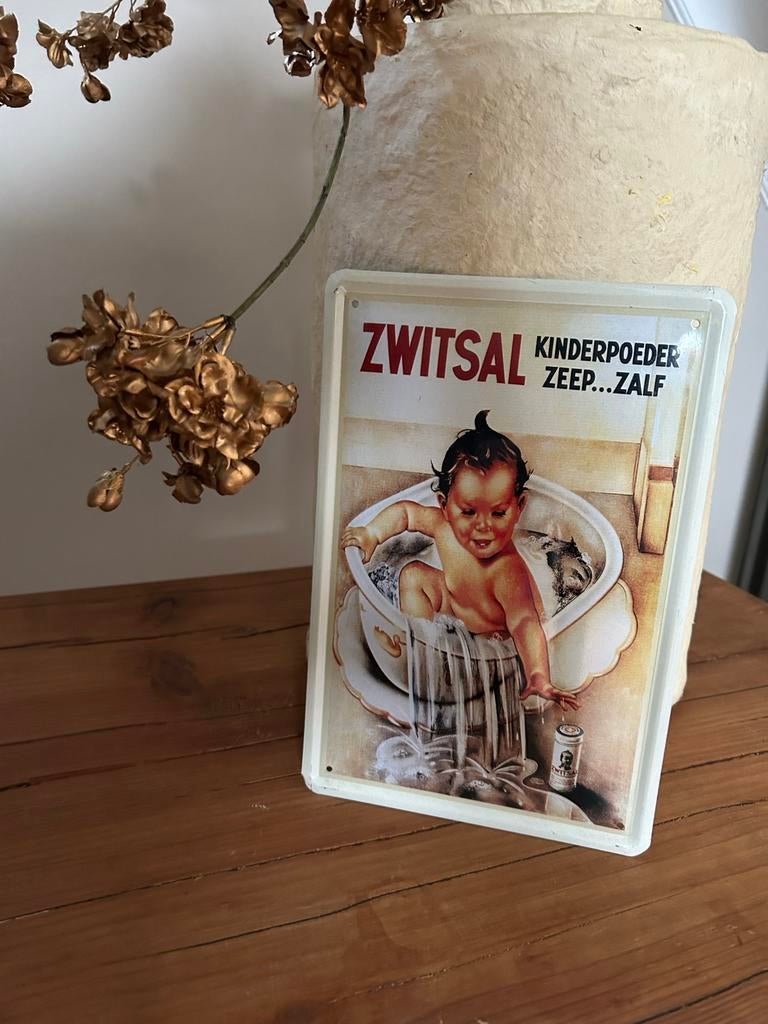Vintage Zwitsal Emaille Reclamebord - Kinderpoeder Zeep Zalf, Ophalen of Verzenden