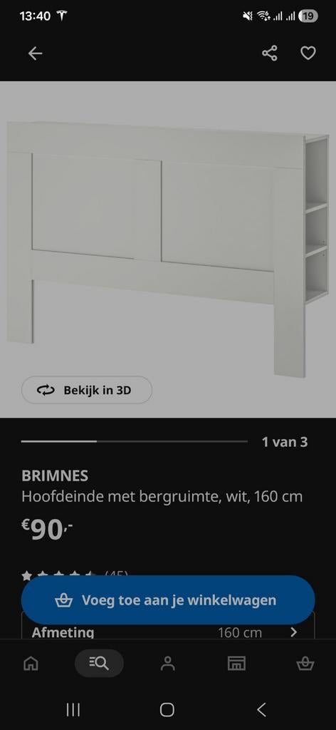 Brimnes hoofdeinde met bergruimte, wit, 160 cm, Ophalen, Wit, Tweepersoons, 160 cm