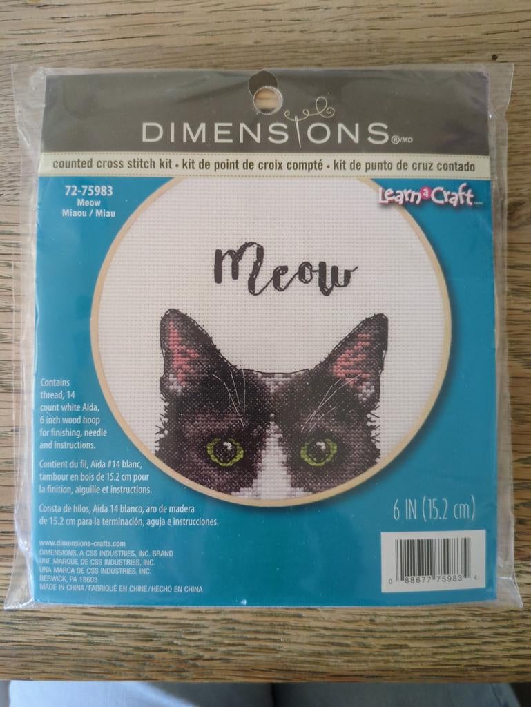 Borduurpakket Kat 'Meow', Ophalen of Verzenden, Nieuw, Handborduren, Borduurpakket