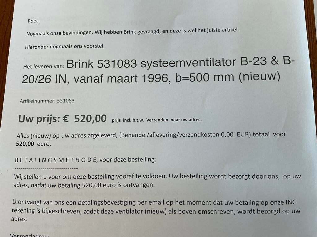 Brink 531083 systeemventilator voor luchtverwarming, Ophalen of Verzenden, Gebruikt, Overige