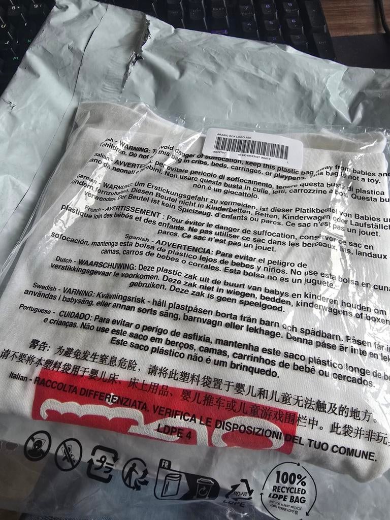 Wit Supreme T-Shirt mt L Arabisch boxlogo + stickers, Maat 52/54 (L), Wit, Nieuw, Ophalen of Verzenden