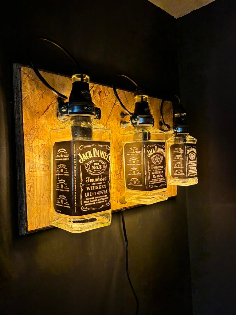 Jack daniels wandlamp van groot naar klein, Ophalen of Verzenden, Nieuw, Glas, Mancave, womancave