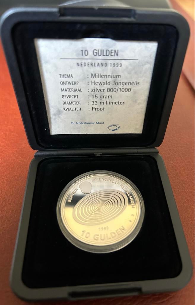 Zilveren 10 Gulden Millennium Munt 1999 Beatrix Proof, Postzegels en Munten, Munten | Nederland, Losse munt, 10 gulden, Koningin Beatrix