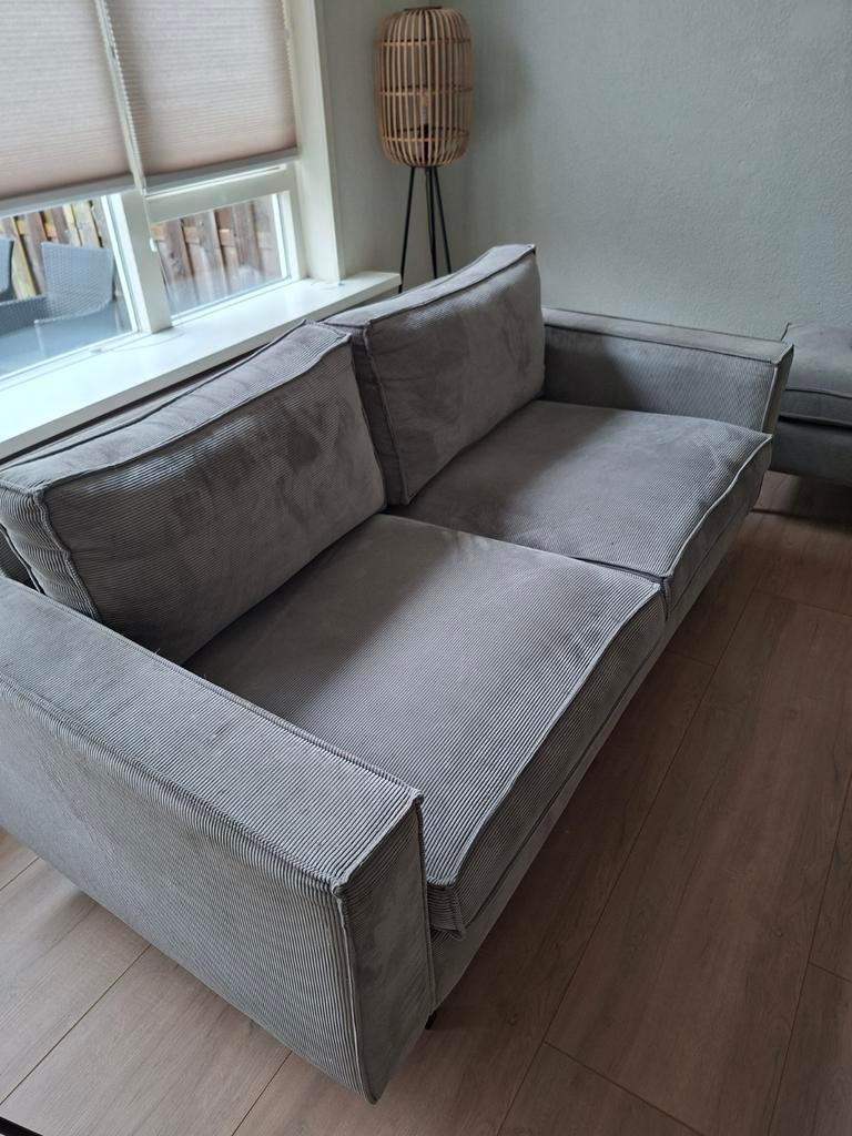 Woood 2,5-zits bank met ribstof, Ophalen, Gebruikt, 150 tot 200 cm, Grijs