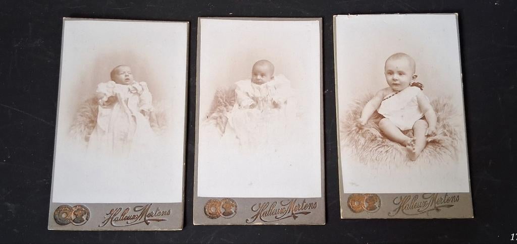 CDV portretfoto's 3x dezelfde baby, Verzamelen, Foto's en Prenten, Gebruikt, Foto, Kind, Voor 1940, Ophalen