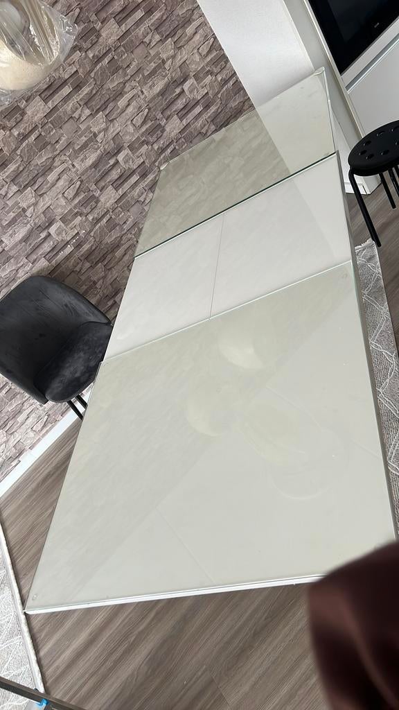 Witte stevige uitschuifbare eettafel 160-220 €60,-, Huis en Inrichting, Ophalen, Gebruikt, 200 cm of meer, 50 tot 100 cm