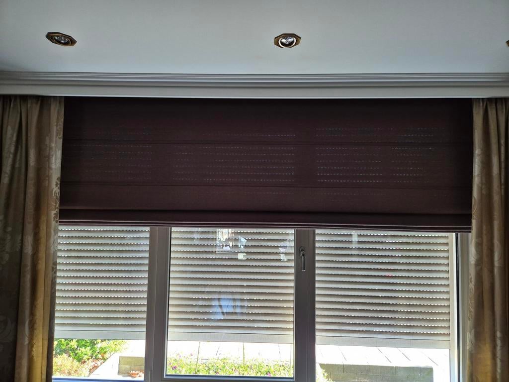 Bruin vouwgordijn voor raamdecoratie, Huis en Inrichting, Ophalen, Gebruikt, 100 tot 150 cm, Bruin