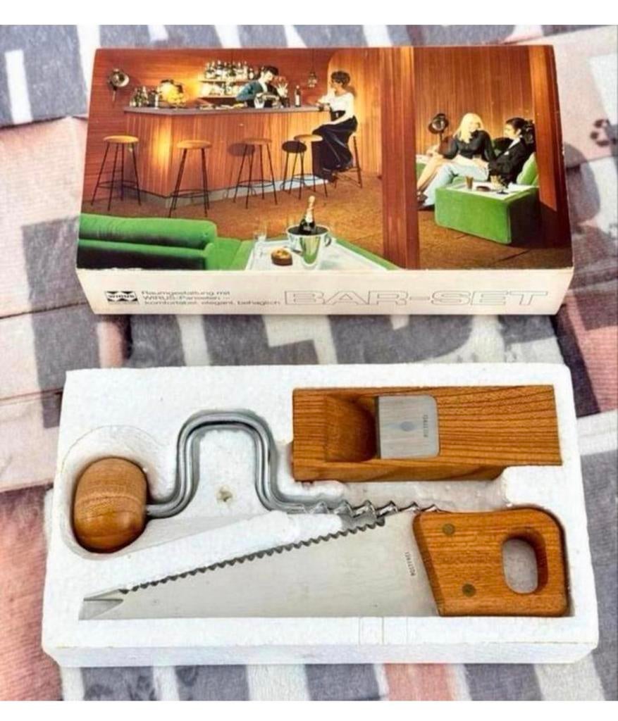 Vintage Bar-set Barset kurkentrekker zaag cheese wine rasp, Ophalen of Verzenden