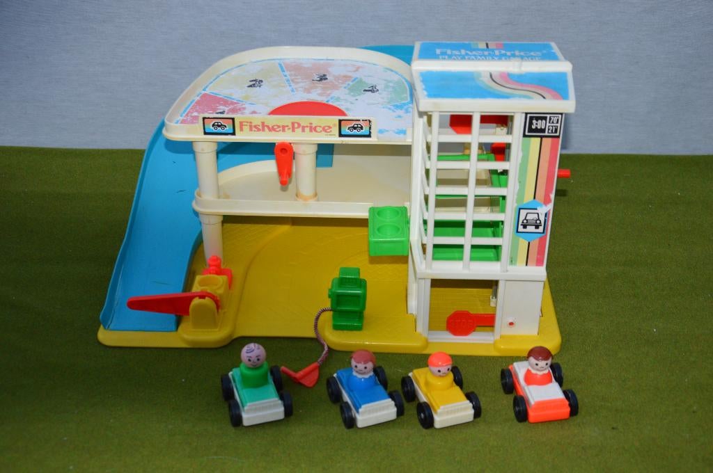 vintage Fisher Price parkeer garage 2504 uit 1987 met 4 auto, Ophalen of Verzenden, Gebruikt, Speelset