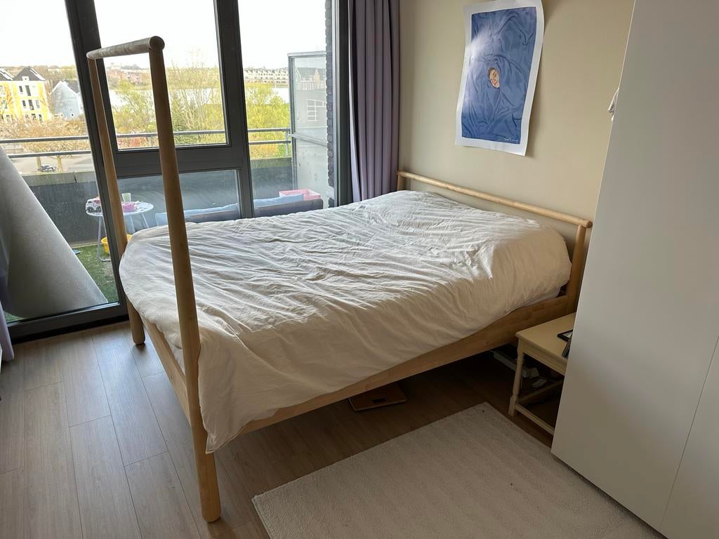 GJORA IKEA bed 160x200 met lattenbodems, Ophalen, Gebruikt, Beige, Tweepersoons