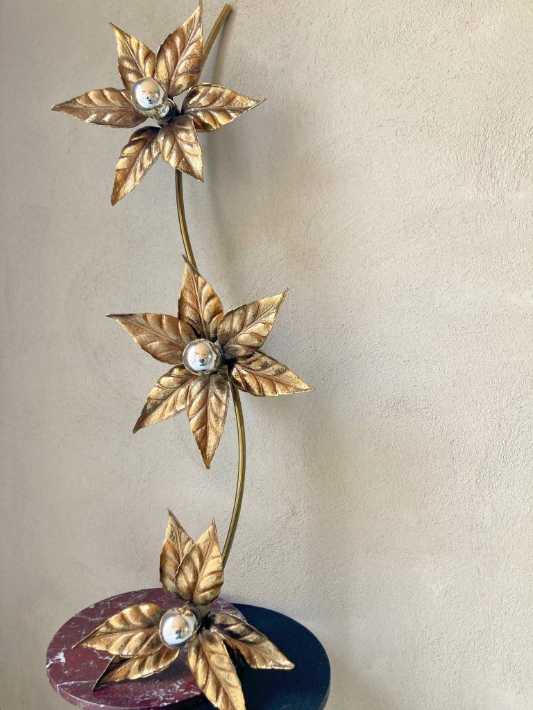 XXL Vintage Willy Daro gouden plafond/wand bloemenlamp, Niet ingevuld, Gebruikt, Niet ingevuld, Ophalen of Verzenden