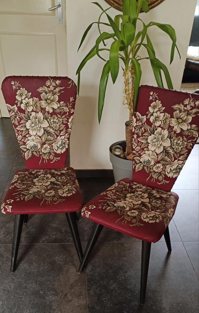 Set van 2 vintage retro stoelen met bloemenprint, Ophalen