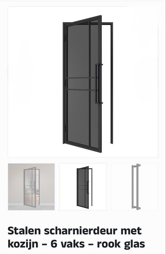 Nieuw Stalen scharnierdeur met kozijn - 6 vaks - rook glas, Doe-het-zelf en Verbouw, Ophalen, 80 tot 100 cm, 215 cm of meer, Binnendeur