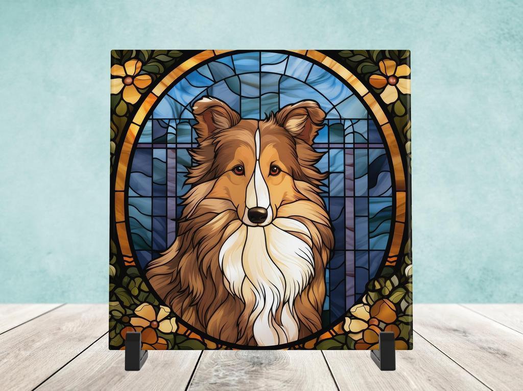 Sheltie Glas in Lood tegel incl houder, Ophalen of Verzenden, Nieuw