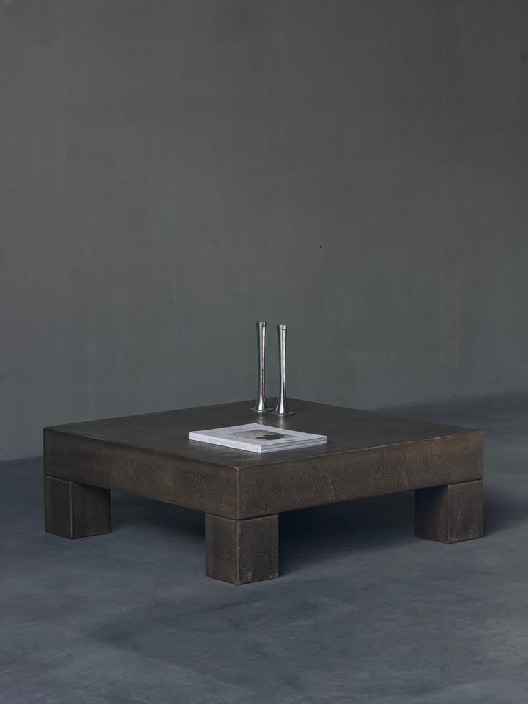 Vintage Brutalist faux brons vierkante salontafel, Ophalen, 50 tot 100 cm, Vierkant, 50 tot 100 cm