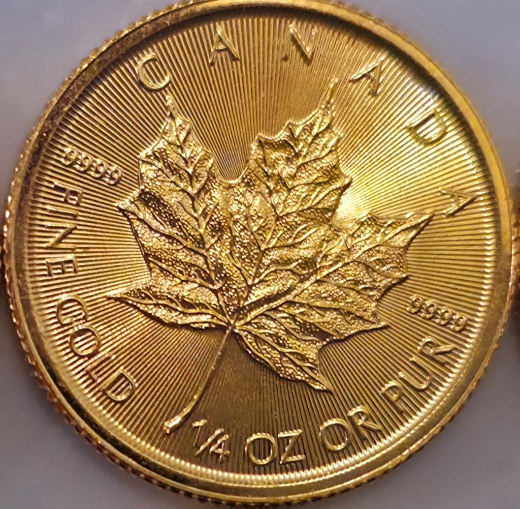 1/4 oz Gold Maple Leaf – Canada – 7,78 g .9999 Goud – BU, Postzegels en Munten, Ophalen, Goud