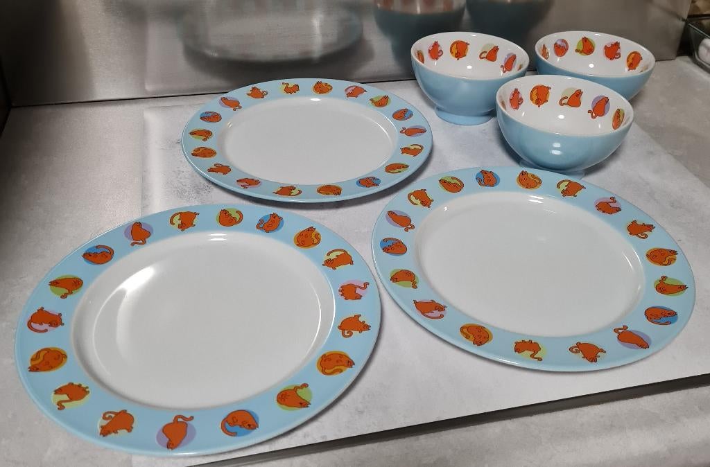 Jan Jans en de Kinderen - 3 dinerborden en 3 kommen, Overige materialen, Overige typen, Ophalen of Verzenden, Zo goed als nieuw