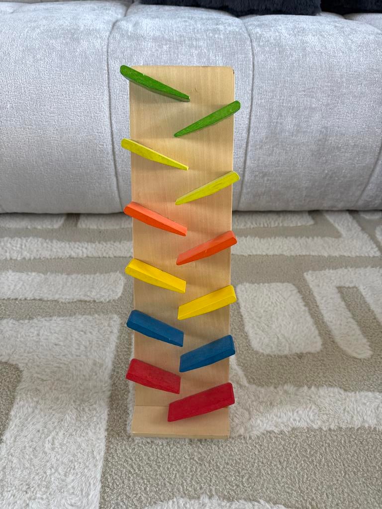 Houten knikkerbaan met kleurrijke blokken, Kinderen en Baby's, Speelgoed | Overig, Zo goed als nieuw, Jongen of Meisje, Ophalen of Verzenden