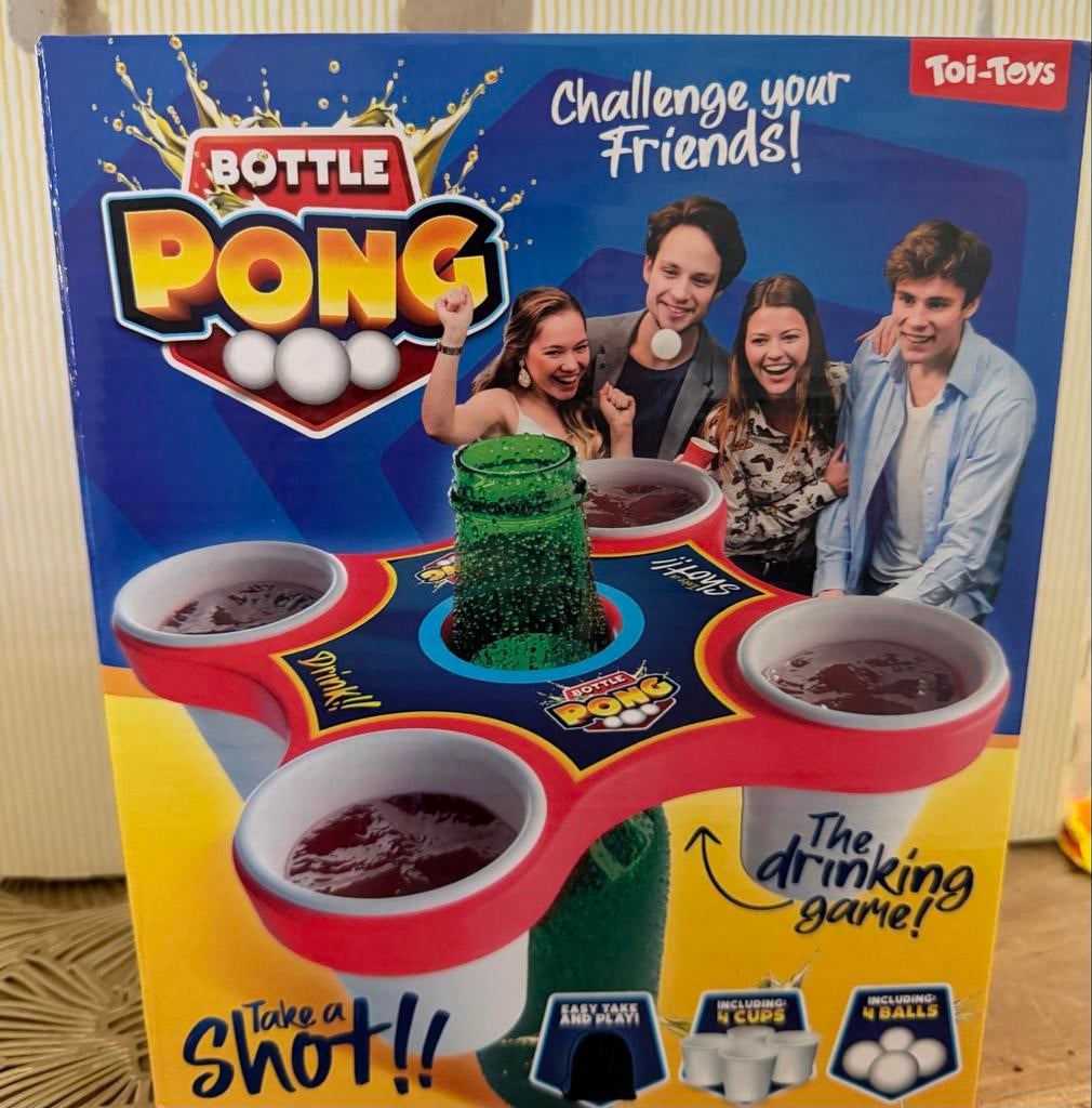 Bottle Pong Drinkspel - Uitdagend feestspel, Drie of vier spelers, Ophalen of Verzenden, Zo goed als nieuw, Reisspel