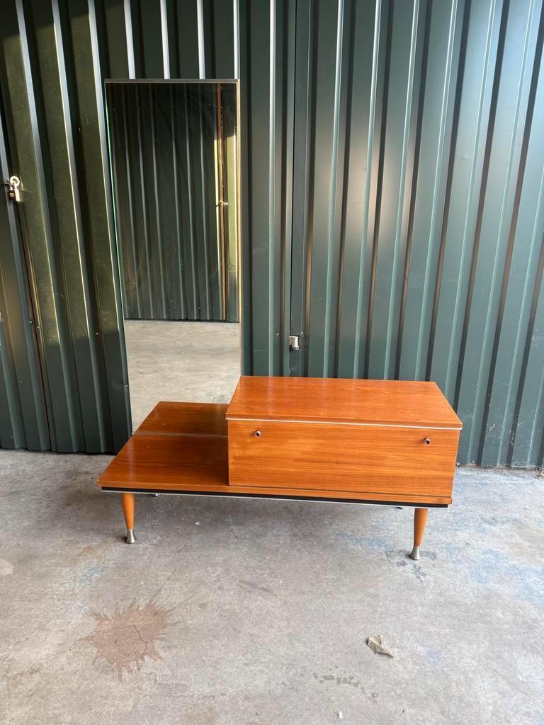 Vintage Teak Kaptafel Lowboard met Spiegel Jaren '70, Gebruikt, 100 tot 150 cm, Ophalen of Verzenden, X
