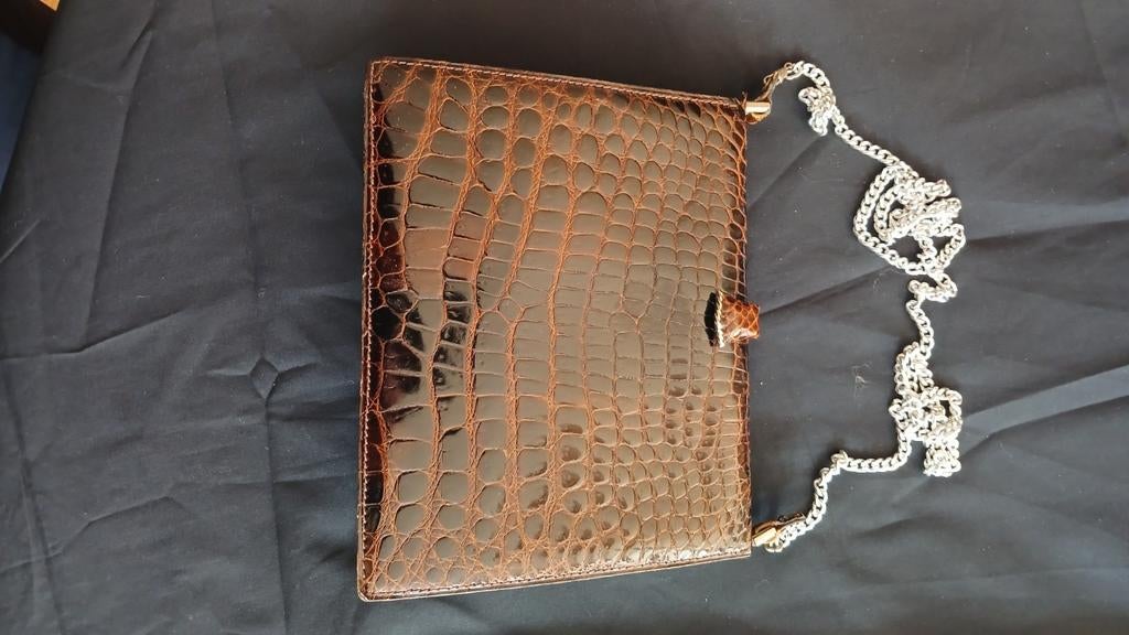 Krokodillen leren tas, Ophalen of Verzenden, Bruin