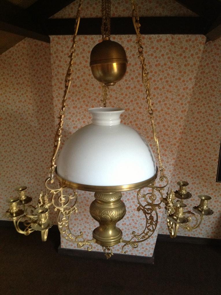 Antieke brons/koperen olielamp - hanglamp, Antiek en Kunst, Antiek | Lampen, Ophalen