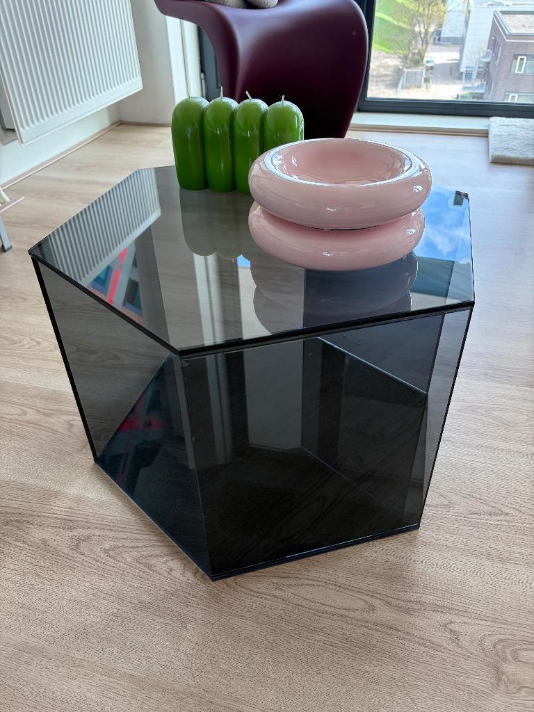 Fest Amsterdam hexagon glazen tafel, Ophalen, Gebruikt, 50 tot 100 cm, Glas