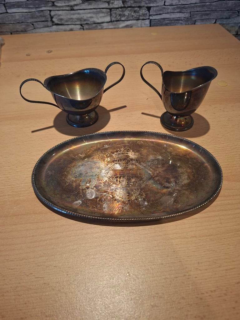 Verzilverd roomstel met dienblad, Ophalen of Verzenden