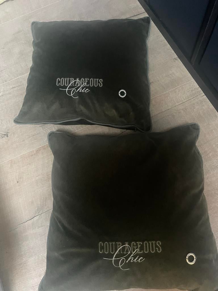 Riviera Maison Kussens 45x45 Donkergroen - Set van 2, Huis en Inrichting, Woonaccessoires | Kussens, Zo goed als nieuw, Groen