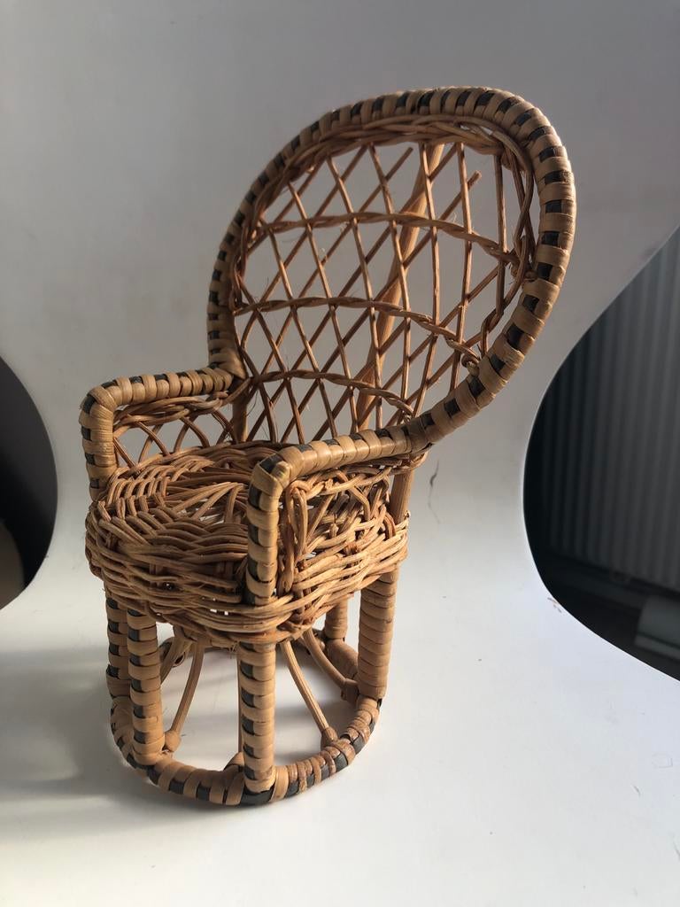 Vintage rotan stoeltje - 21cm hoog, Ophalen of Verzenden