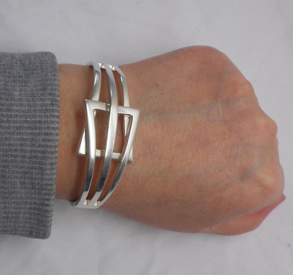 Zilveren prachtige massieve modernist set spang met armband, Verzenden, Zo goed als nieuw, Zilver, Zilver