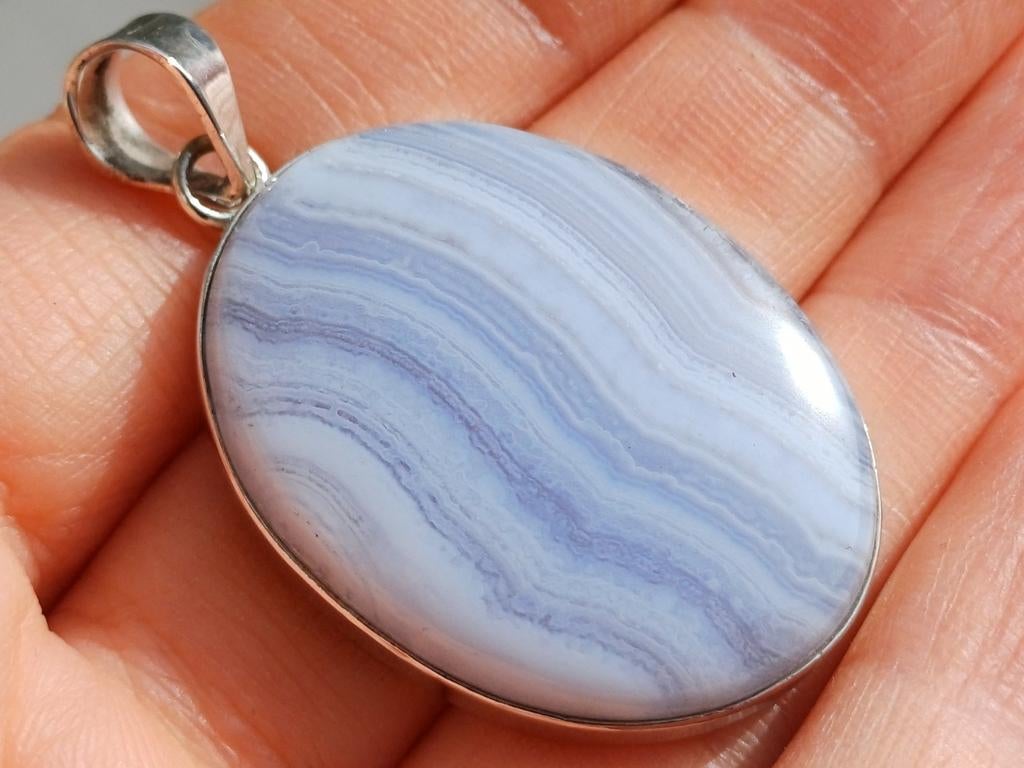 Vanoli 925 zilveren kettinghanger met prachtige chalcedoon, Daiva1973@hotmail.com, Vanoli, Blauw, Amsterdam