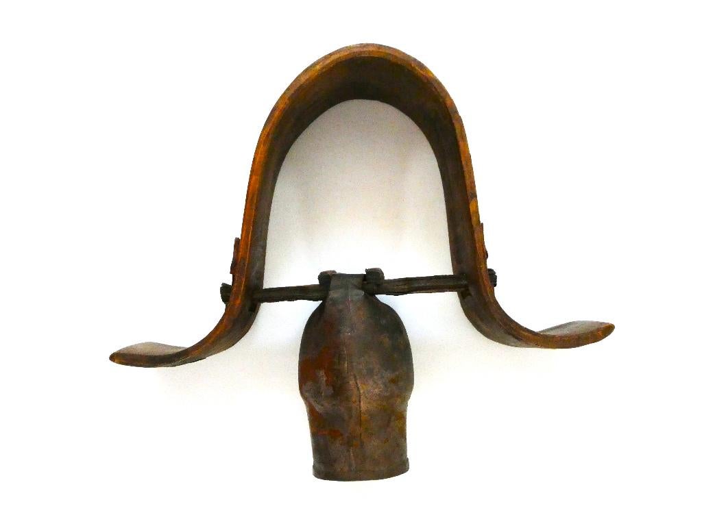 Unieke Franse koebel houten juk kraag band klepel van been, Antiek en Kunst, Ophalen of Verzenden