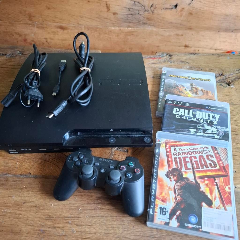 PlayStation 3 Slim met controller en 3 games, Spelcomputers en Games, Spelcomputers | Sony PlayStation 3, 320 GB, Ophalen of Verzenden