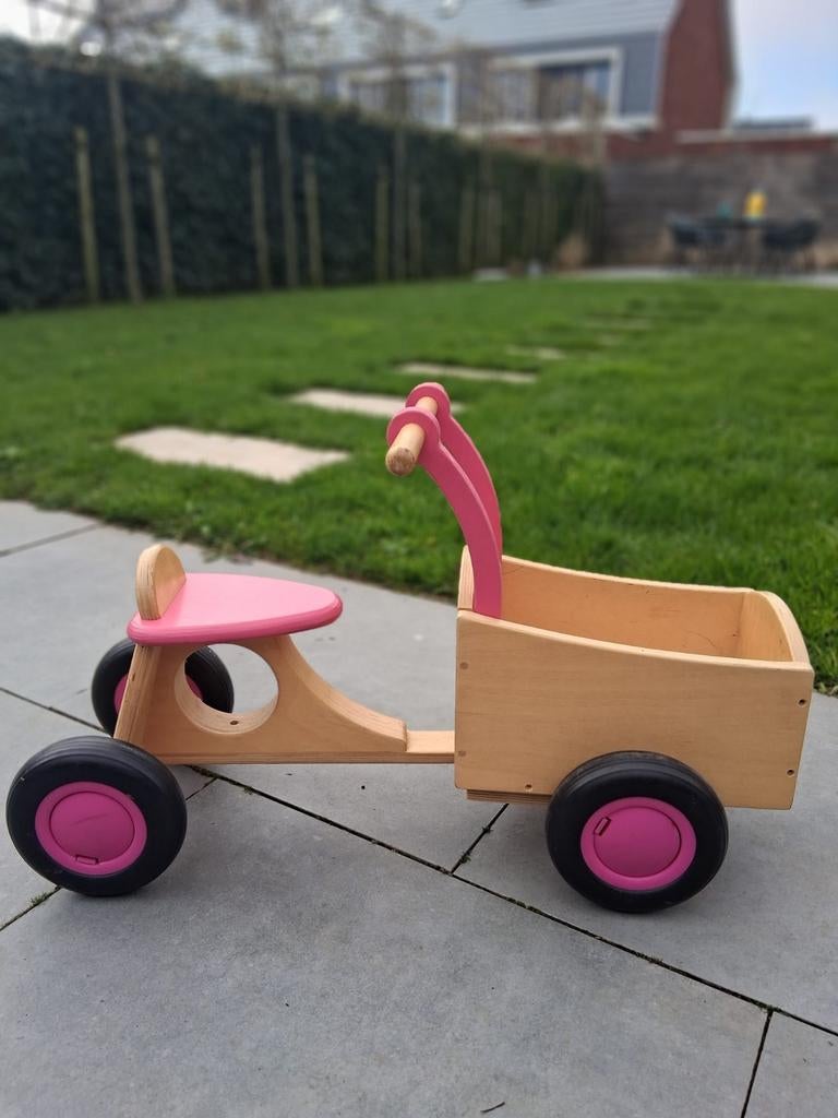 Houten loopfiets met bakje - Roze accenten, Ophalen, Gebruikt, Loopfiets