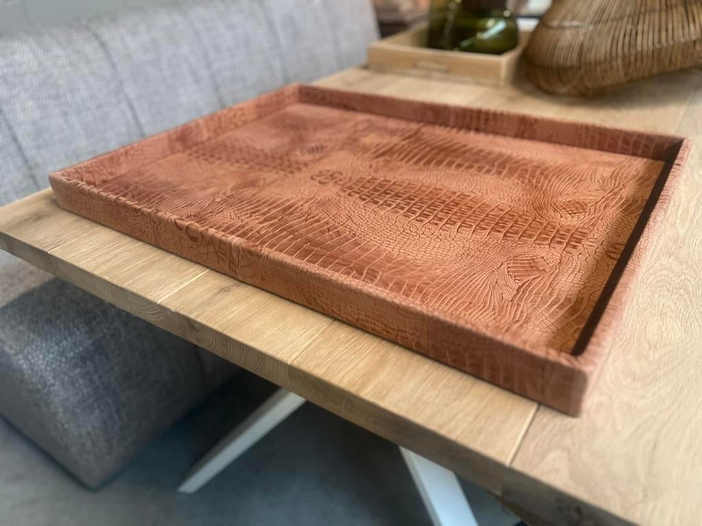 Dienblad Italiaans runderleer cognac 60x80cm, Huis en Inrichting, Woonaccessoires | Dienbladen, Verzenden, Nieuw, Rechthoekig